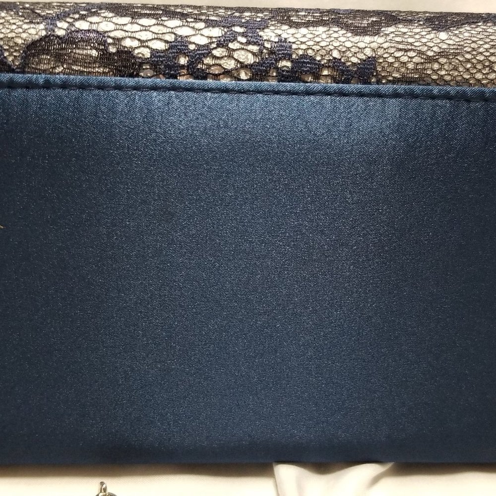 NWT Dunne Sax Satin Blue Convertible Evening Lilly Clutch by Jessica McClintock - Picture 9 of 15